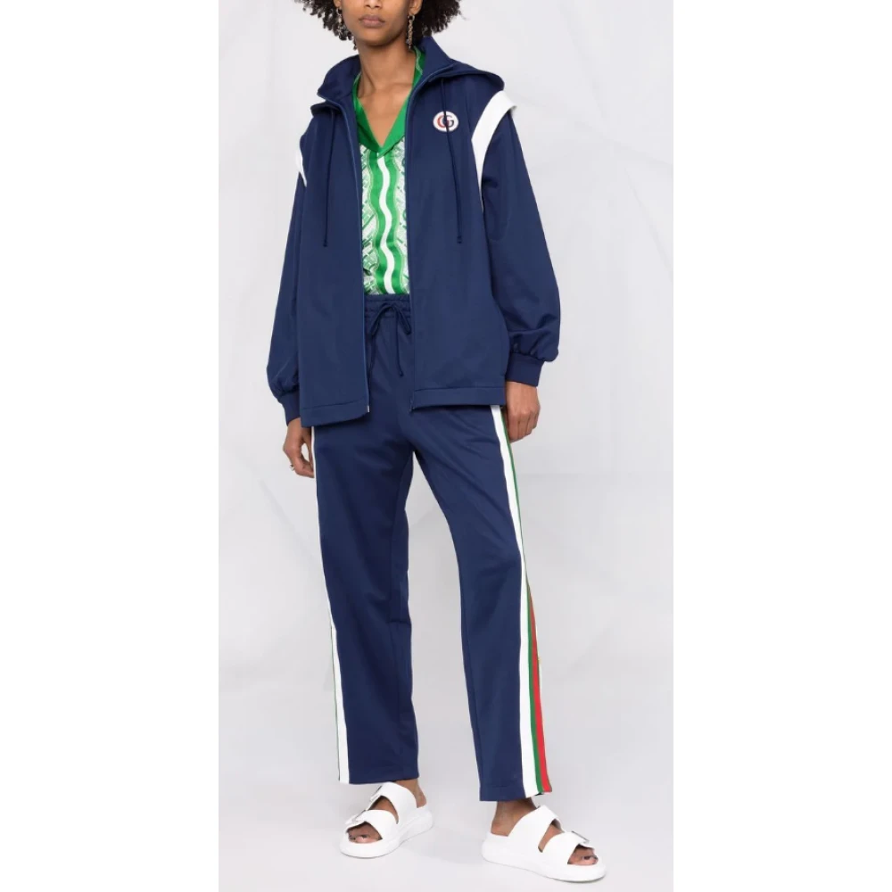 Gucci Web-Stripe afneembare mouw hoodie Blue Dames