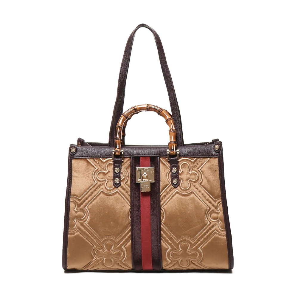 V73 Bruine Handtas met Hangslot en Rits Beige Dames