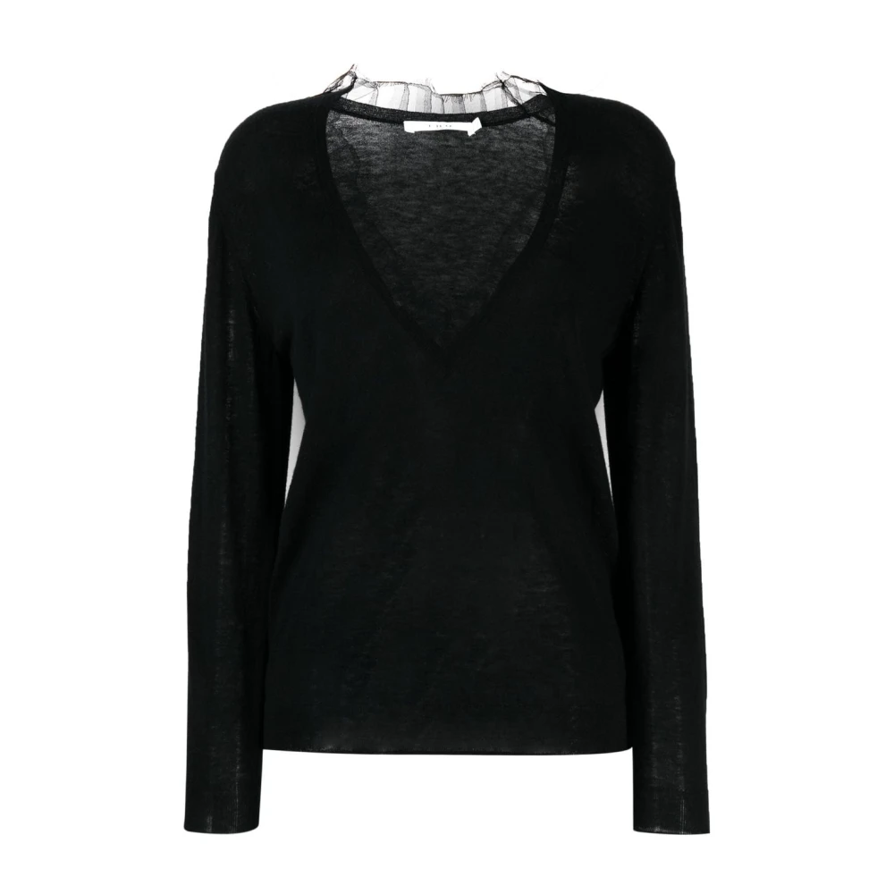 IRO Zwart Kant Detail V-Hals Trui Black Dames