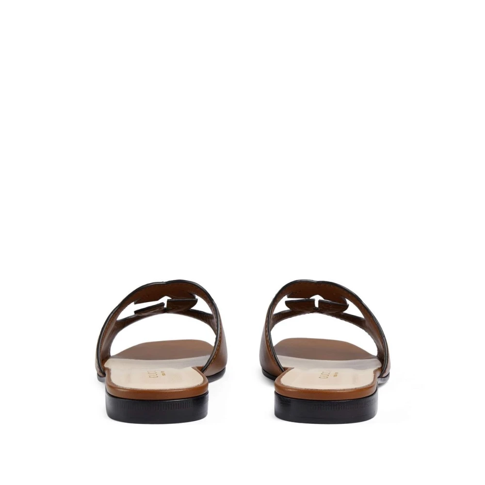 Gucci Bruin Leren Logo Sandalen Brown Dames