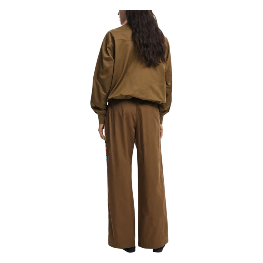 Desigual Print Mandarin Kraag Rits Jas Vrouwen Brown Dames