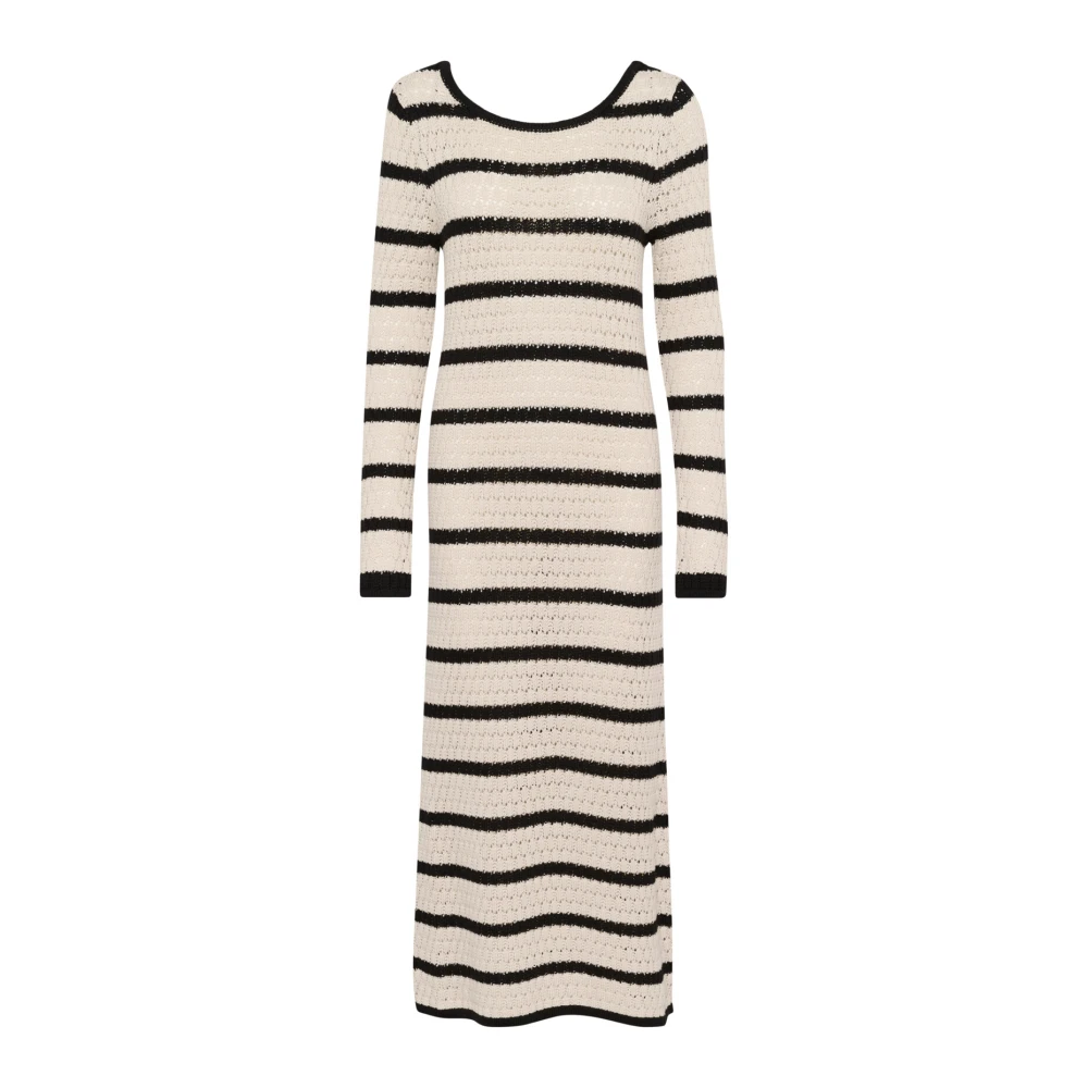 Kaffe Women's White Knitted Dresses,, Striped Knit Dress Feather Gray/Black Large