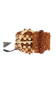 Brown Raffia Wood Beaded Wide Waist Belt