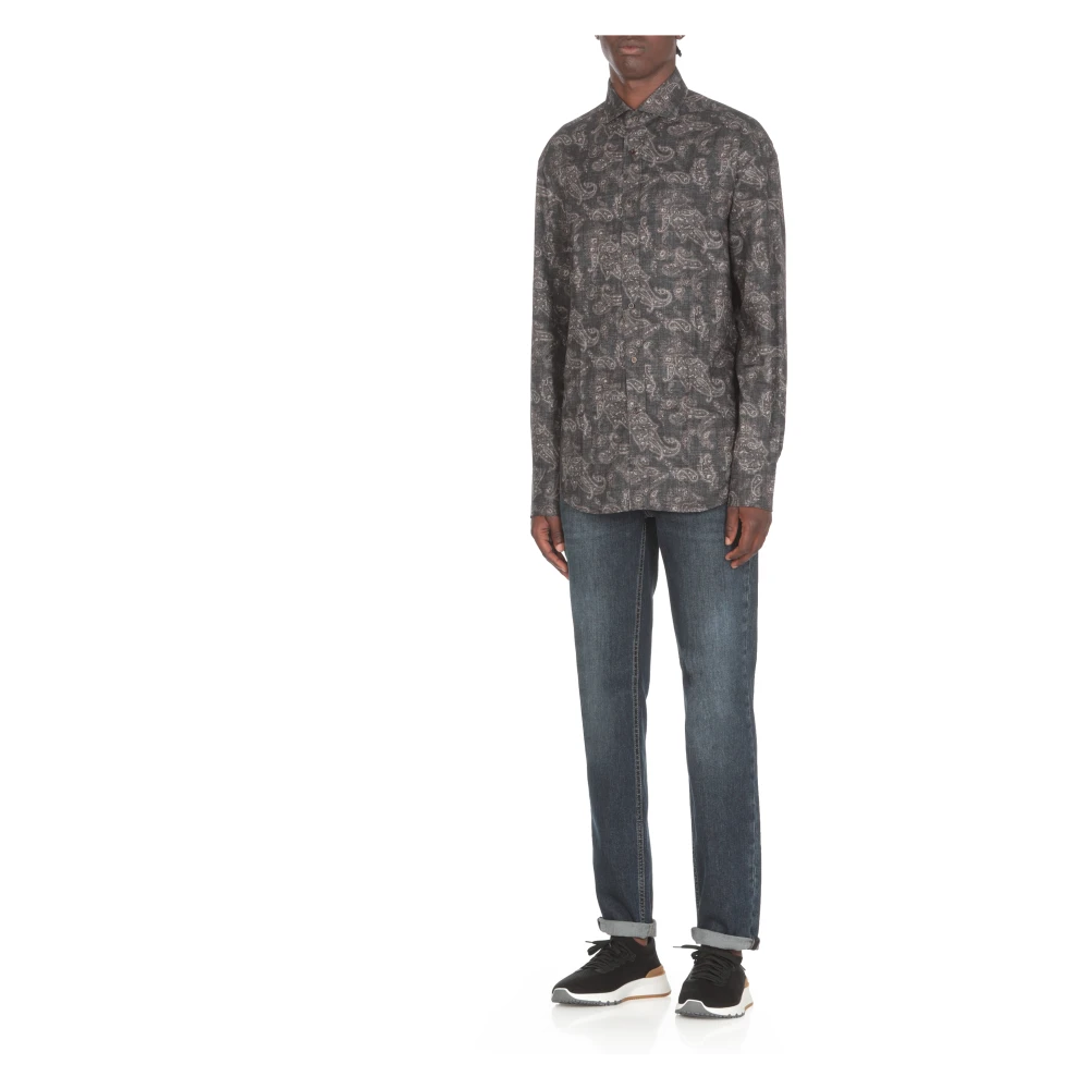 BRUNELLO CUCINELLI Blauw Paisley Katoenen Overhemd Blue Heren