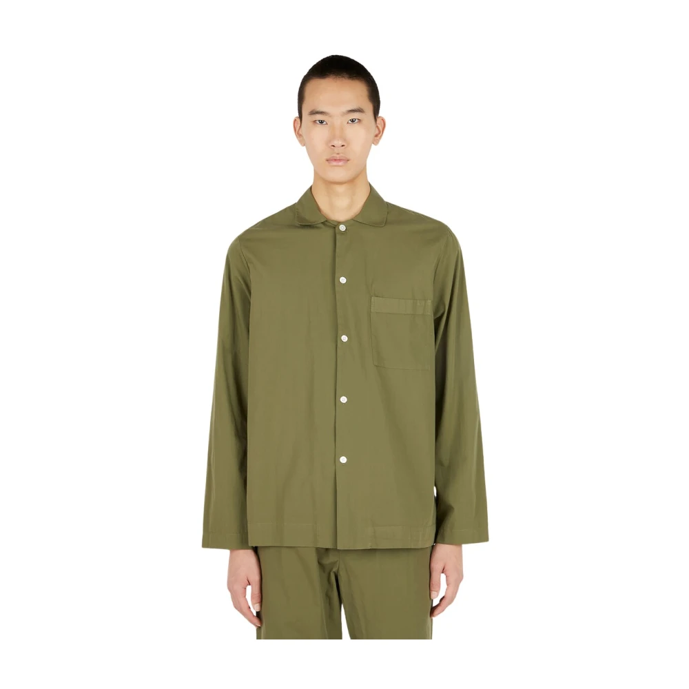 Tekla Tijdloze Katoenen Pyjama Shirt Green Heren