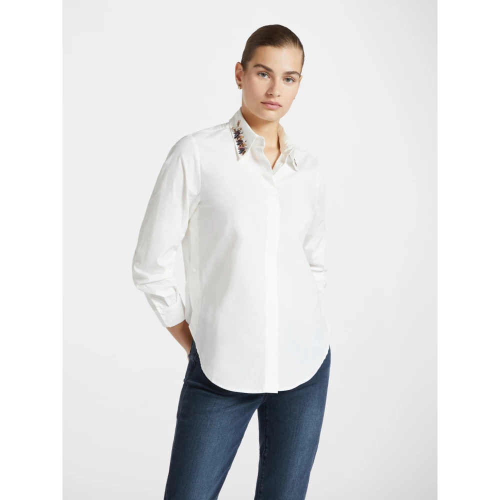 Elena Mirò Overhemdblouse met afneembare geborduurde kraag White Dames