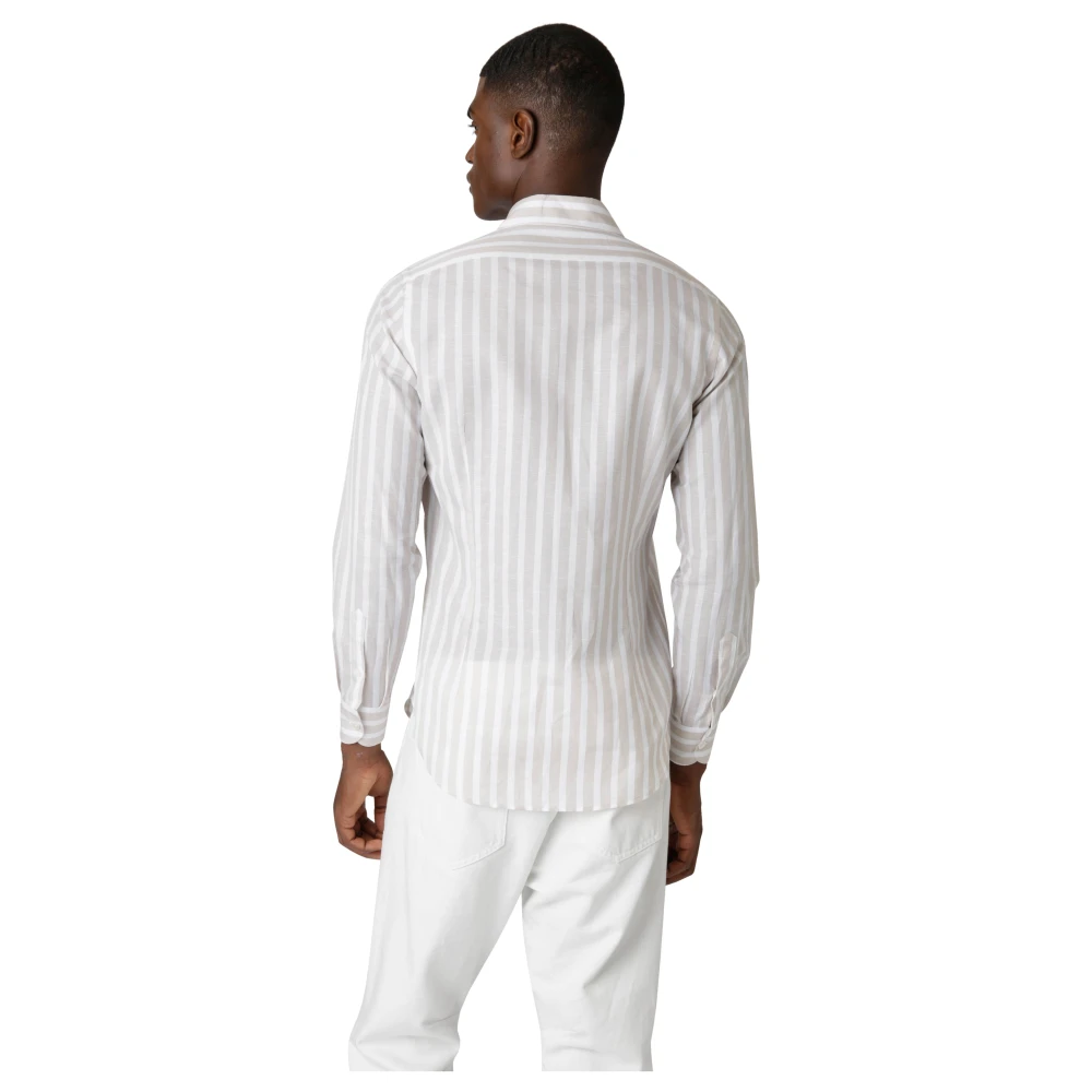 Eleventy Gestreept Katoenen Linnen Overhemd Slim Fit Pink Heren
