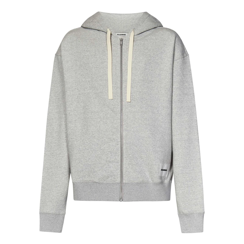 Grå Zip-Up Hoodie med Logo Label