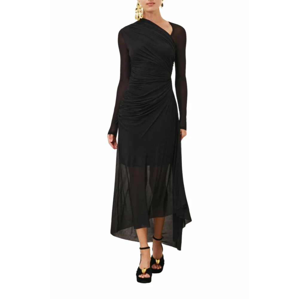 Zimmermann Zwarte Midi Jurk met Geplooide Taille en Asymmetrische Halslijn Black Dames
