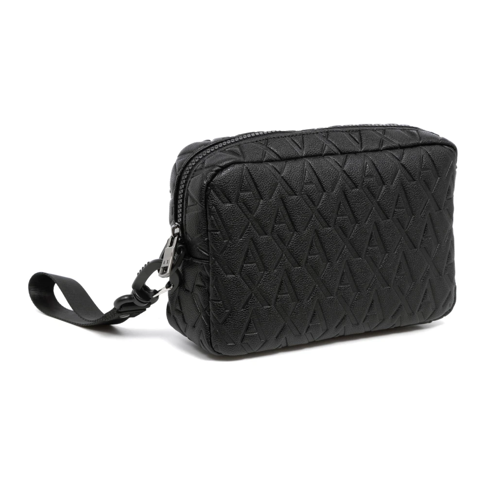 Armani Exchange Toilettas met logopatroon en rits Black Heren