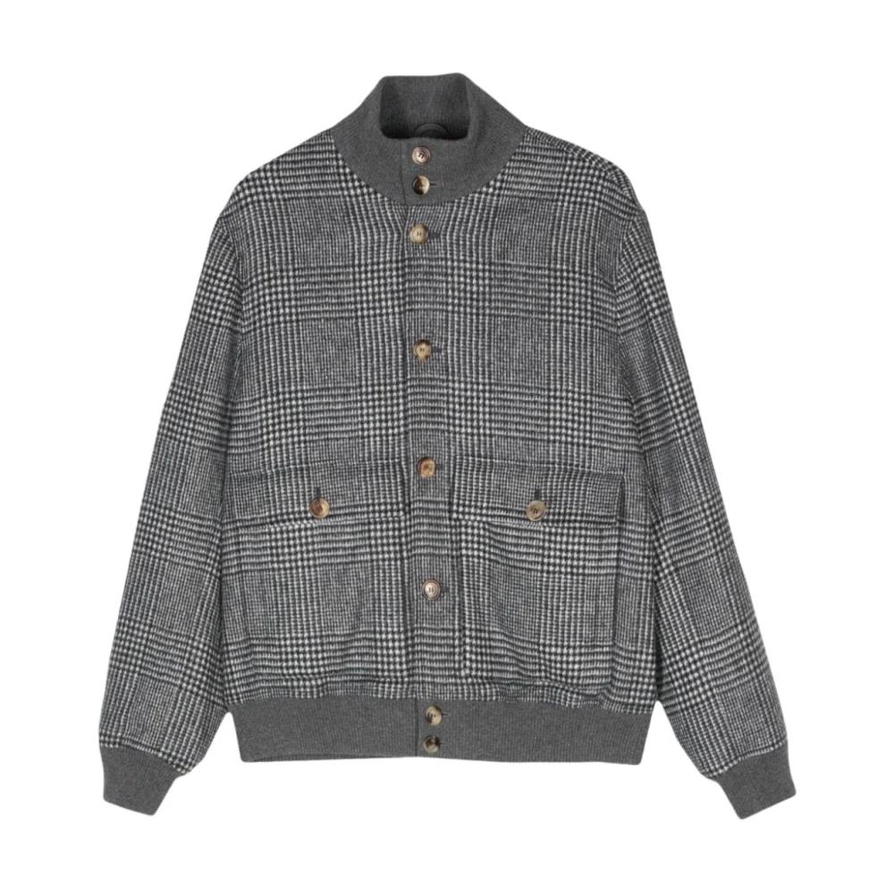 BRUNELLO CUCINELLI Geruite Bomberjack Grijs Wolmix Gray Heren