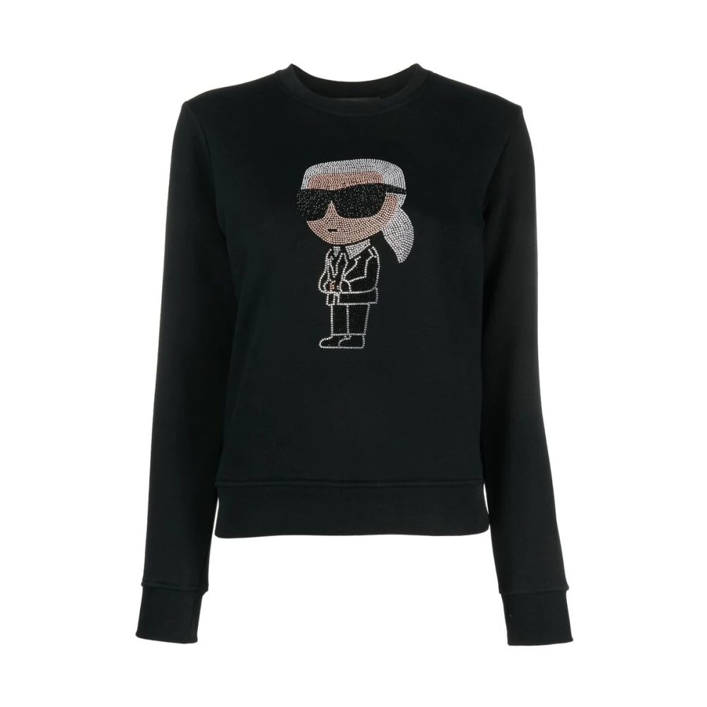 Karl Lagerfeld Organisch Katoenen Sweatshirt met Strass Versiering Black Dames