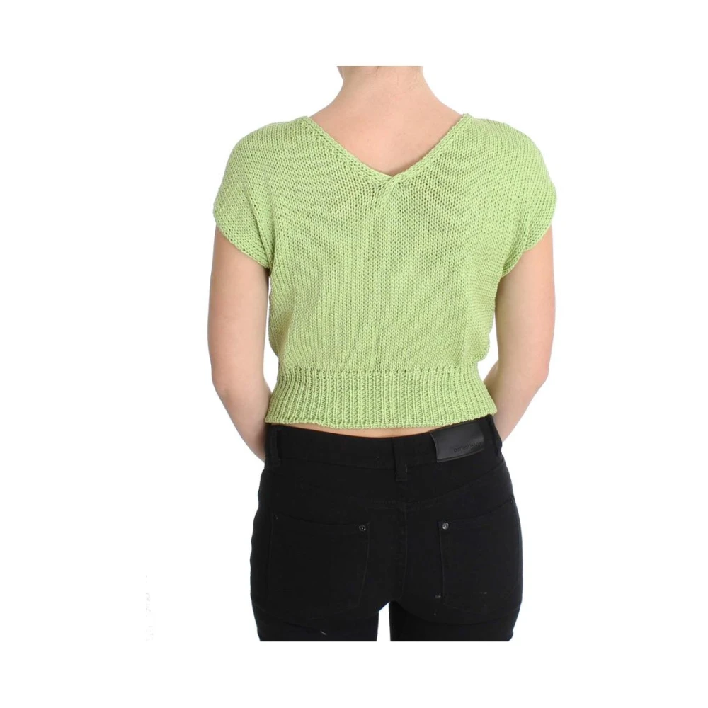 Pink Memories Groene Gebreide V-hals Trui Green Dames