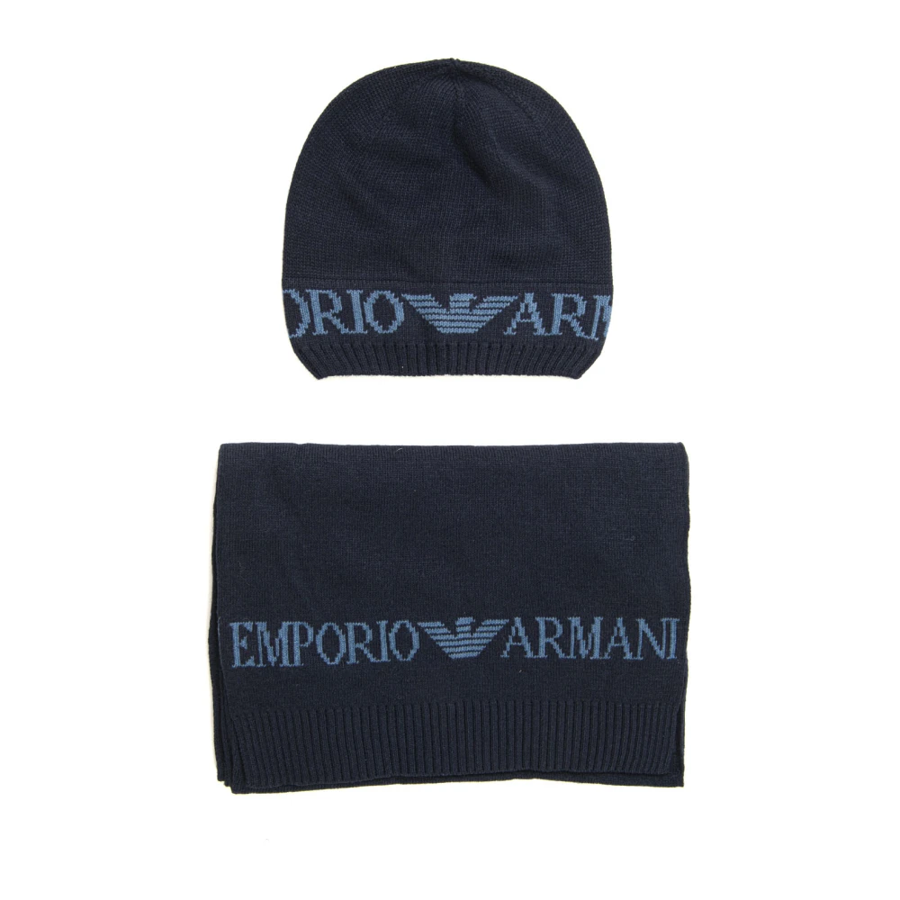 Emporio Armani Italiaans Design Sjaal en Hoed Set Blue Heren