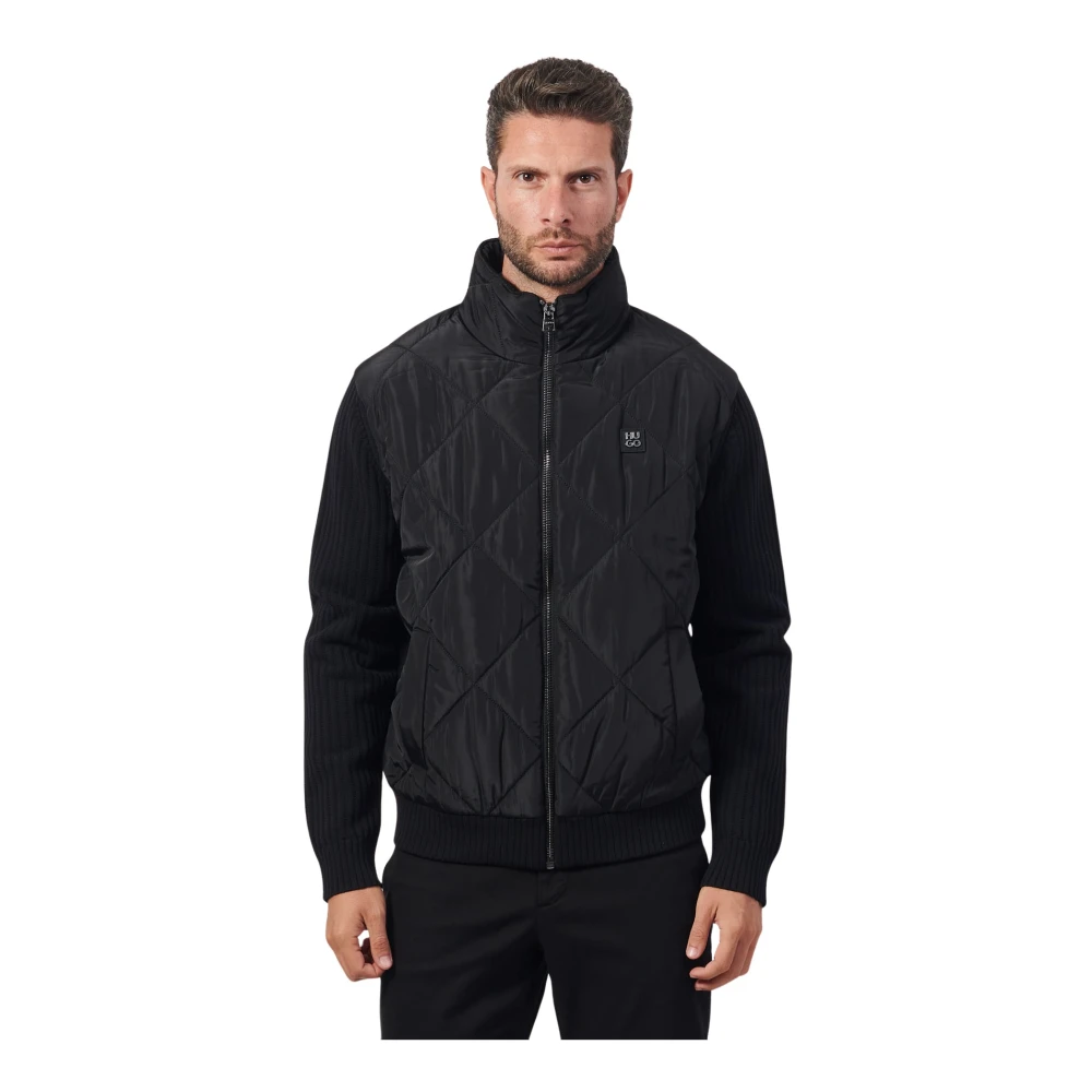 Hugo Boss Zwarte Gewatteerde Fullzip Jas Sybon Black Heren