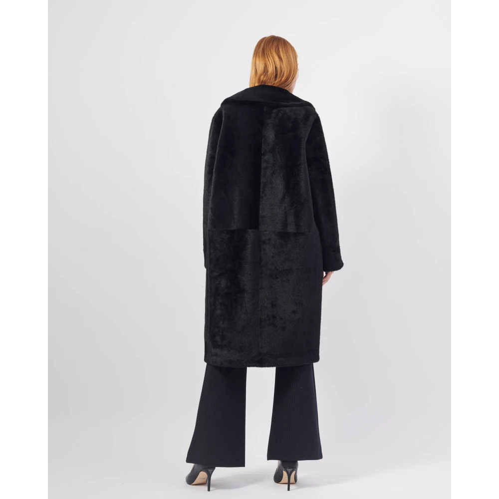 YES ZEE Zwarte Lange Omkeerbare Jas Elegante Stijl Black Dames