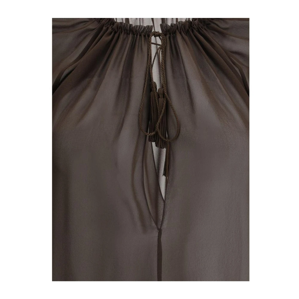 Tom Ford Zijden Georgette Blouse met Diepe Halslijn Brown Dames