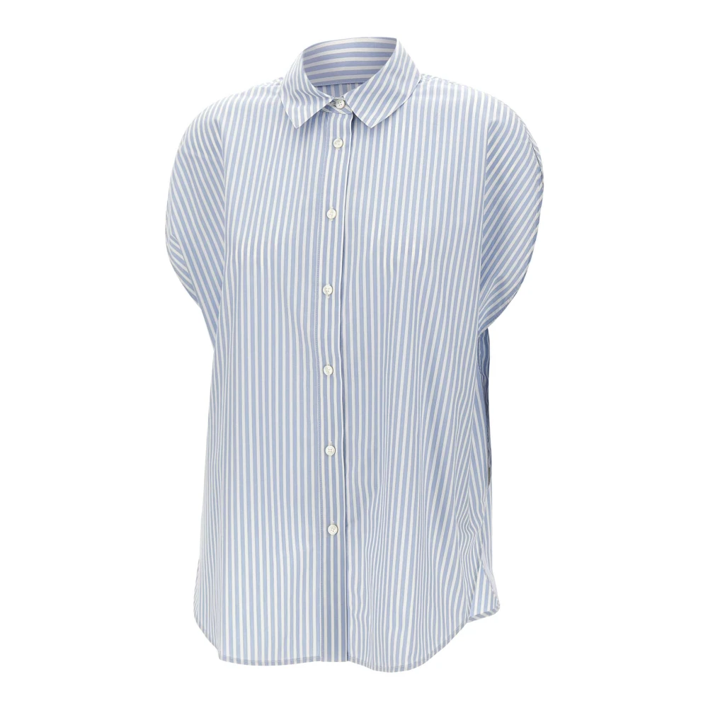 Woolrich Vrouw Blauw Overhemden Dames, Xs, Katoen, Gestreept Katoenen Overhemd