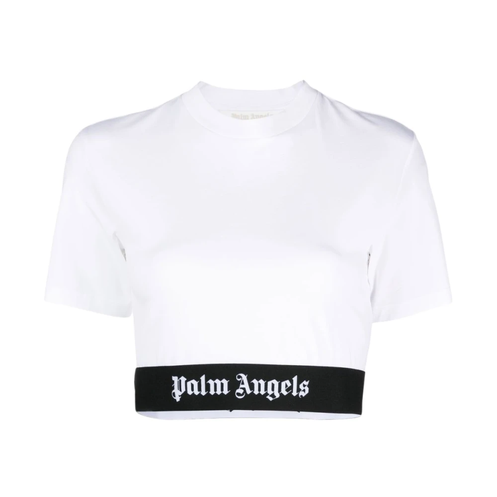 Palm Angels Logo Tape T-shirts en Polo's Wit White Dames