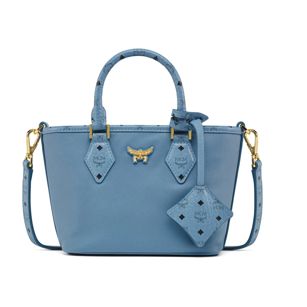 MCM Aren Shopper gemaakt van gerecycled nylon en leer met monogramprint Blue Dames