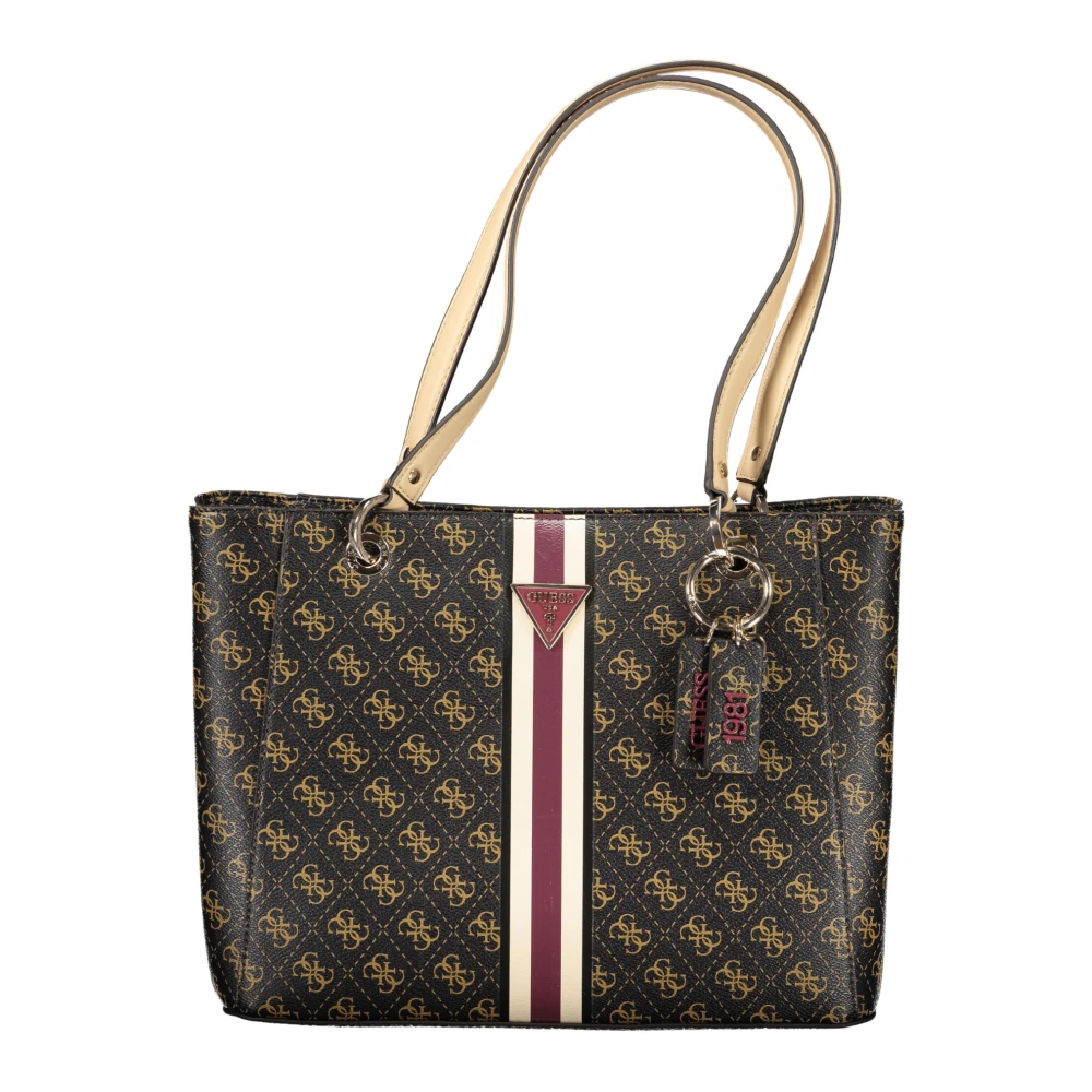 Guess Bruine Polyethyleen Schoudertas met Contrasterende Details Brown Dames