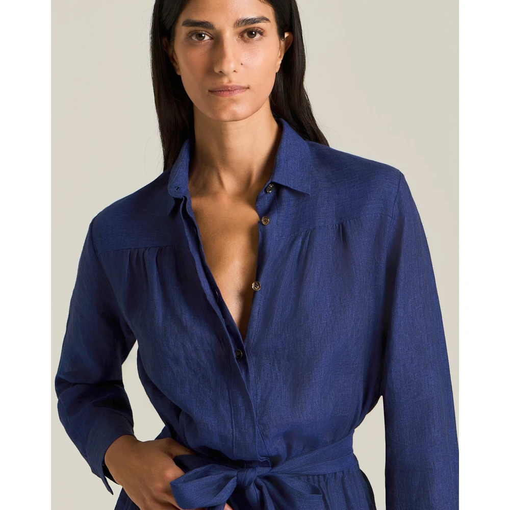 Kiton Linnen overhemdjurk met trekkoord taille Blue Dames