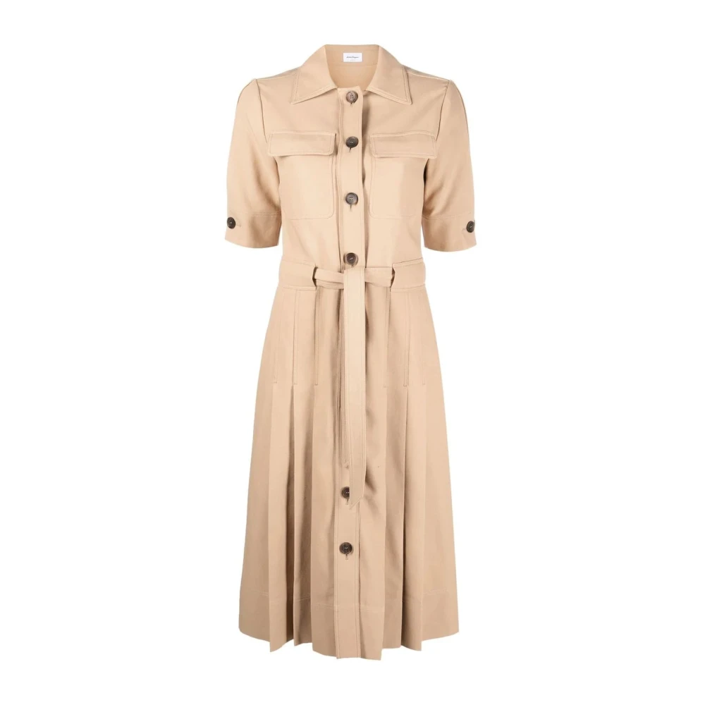 Salvatore Ferragamo Casual Beige Midi Jurk Beige Dames