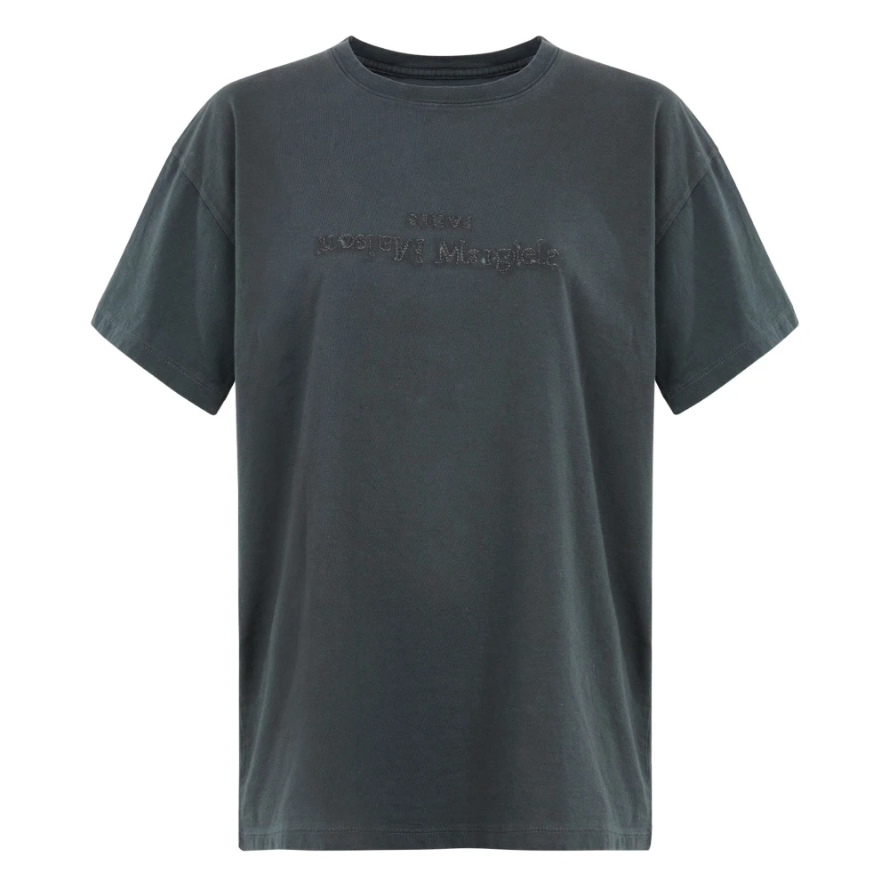 Maison Margiela Geborduurd katoenen T-shirt in Beluga grijs Gray Heren