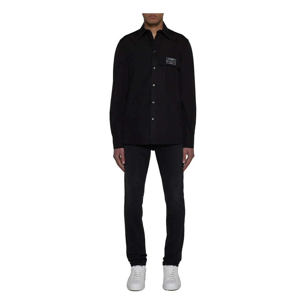 Dolce & Gabbana Zwarte Katoenen Shirt Logo Patch Black Heren