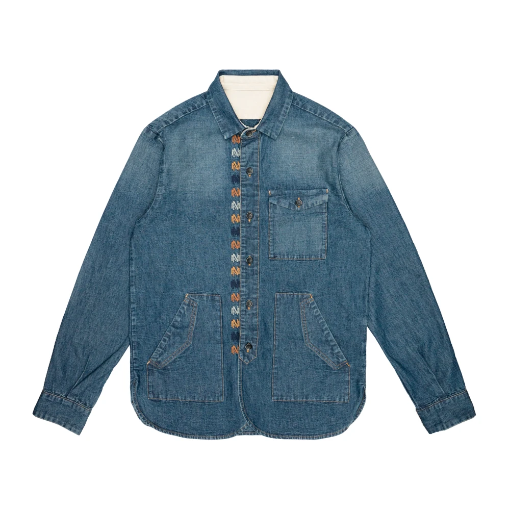 Nine In The Morning Denim regular fit overhemd met borduurwerk Blue Heren