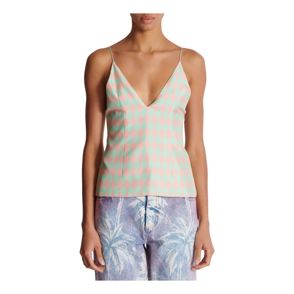 Balmain Zijden top met diamantprint Multicolor Dames