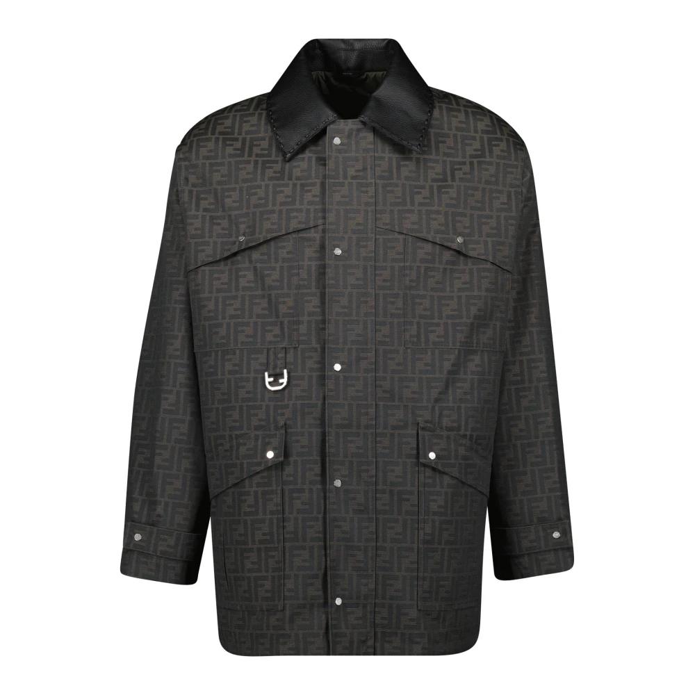 Fendi , Light Jackets, Male, Brown, M, Ff Jacquard Jacket - Image 3