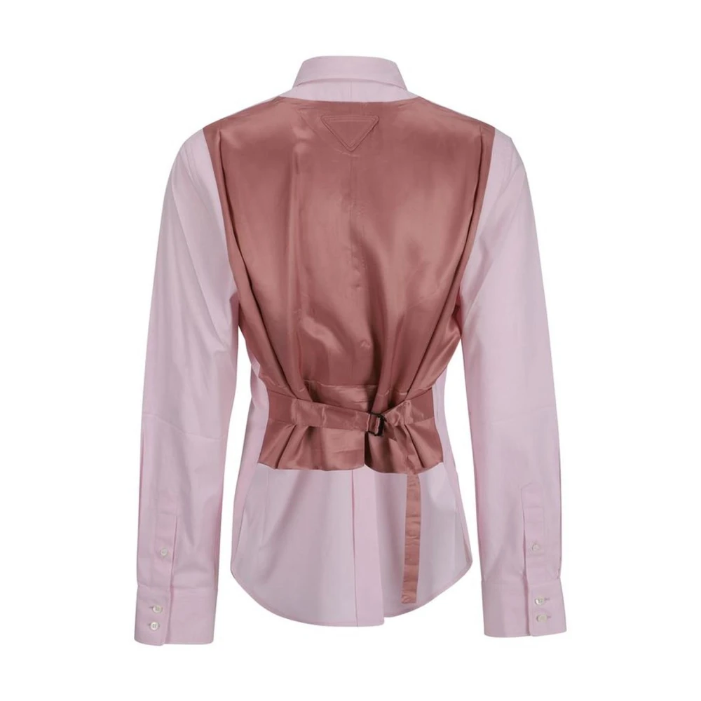 Prada Asymmetrische Zoom Katoenen Overhemd Klassieke Kraag Pink Dames