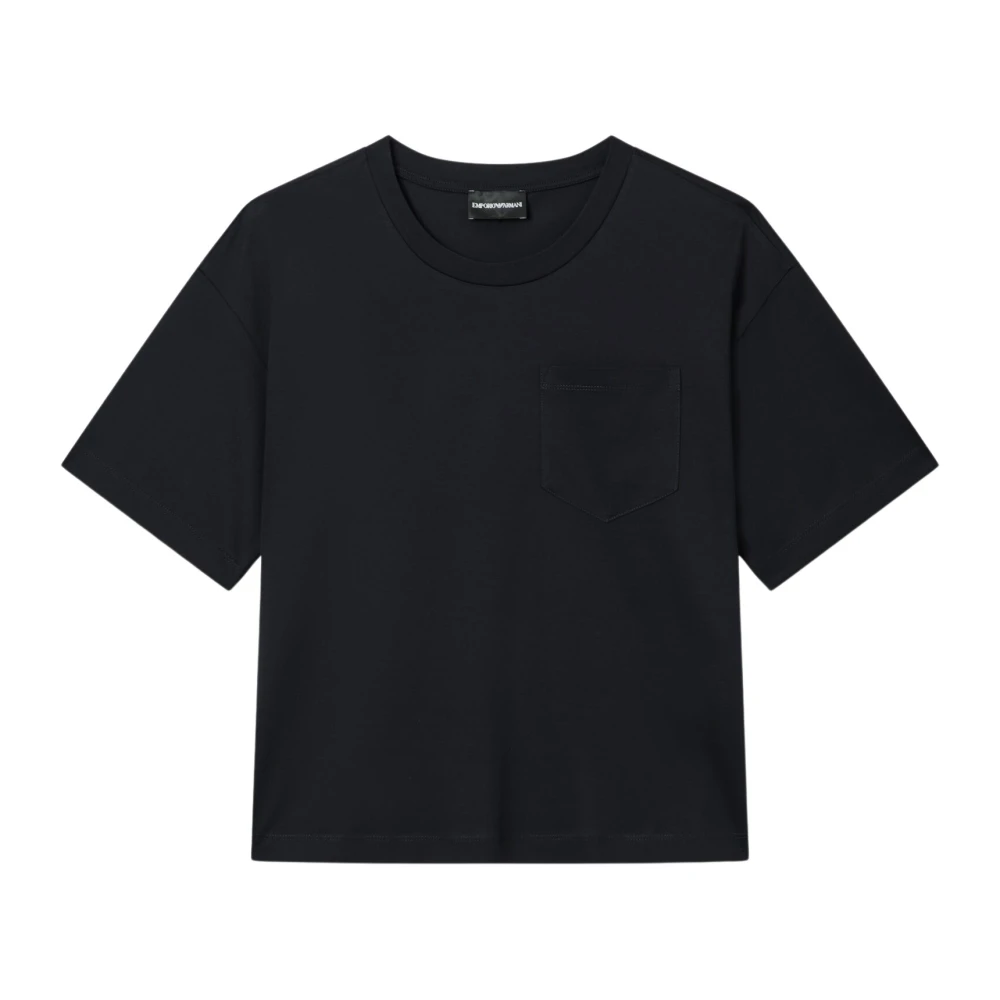 Emporio Armani Vrouw Zwart Tops Dames, L, Katoen, Travel Essential Gemerceriseerd Jersey T-Shirt