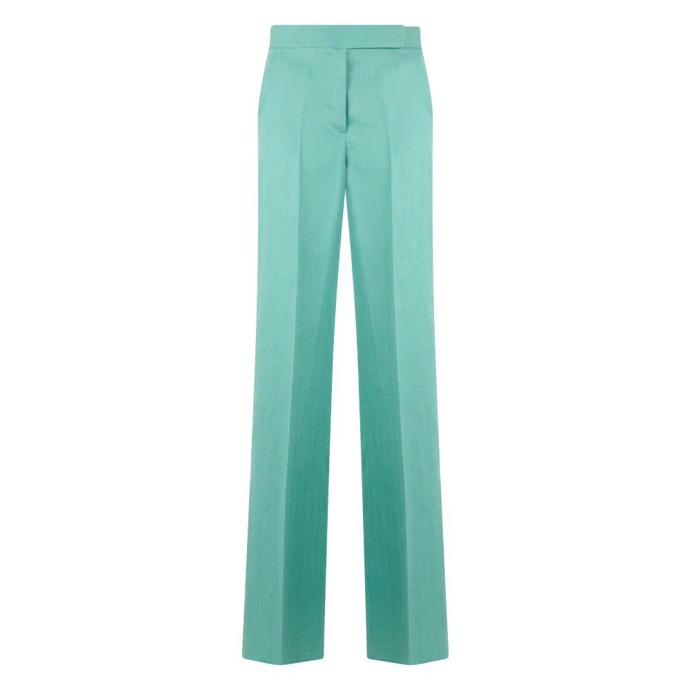 Max Mara Women's Blue Straight Linen Trousers - Straight Trousers - Xs - Trousers
