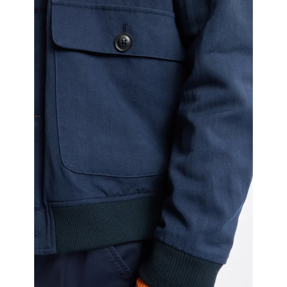 Fay Blauwe Bomberjack met Ribgebreid Blue Heren