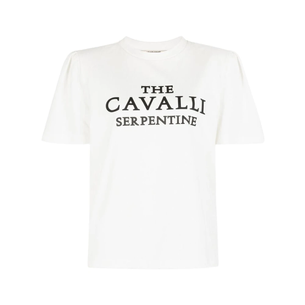 Roberto Cavalli Logo-Print Katoenen T-shirt Boxy Fit White Dames