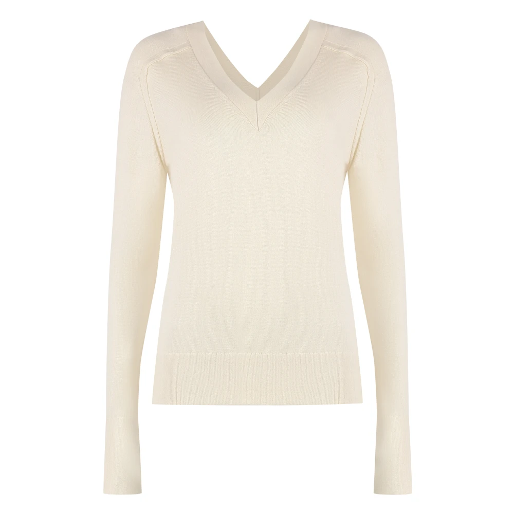 Calvin Klein Women's Beige Wool V-Neck Jumper - V-Neck Knitwear - S - Knitwear