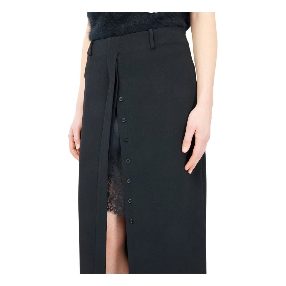 Semicouture Zwarte Kant Cady Rok met Split Black Dames