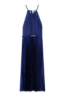 Pleated satin midi dress