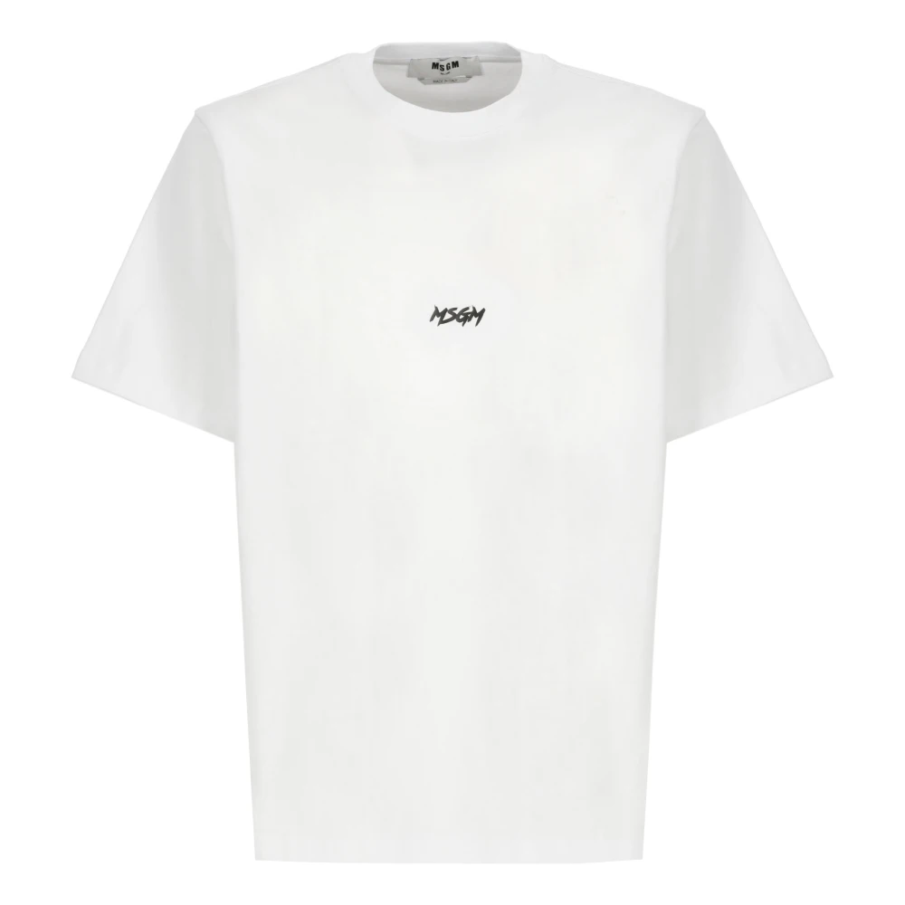 Msgm Vit Bomull T-shirt med Tryck White, Herr