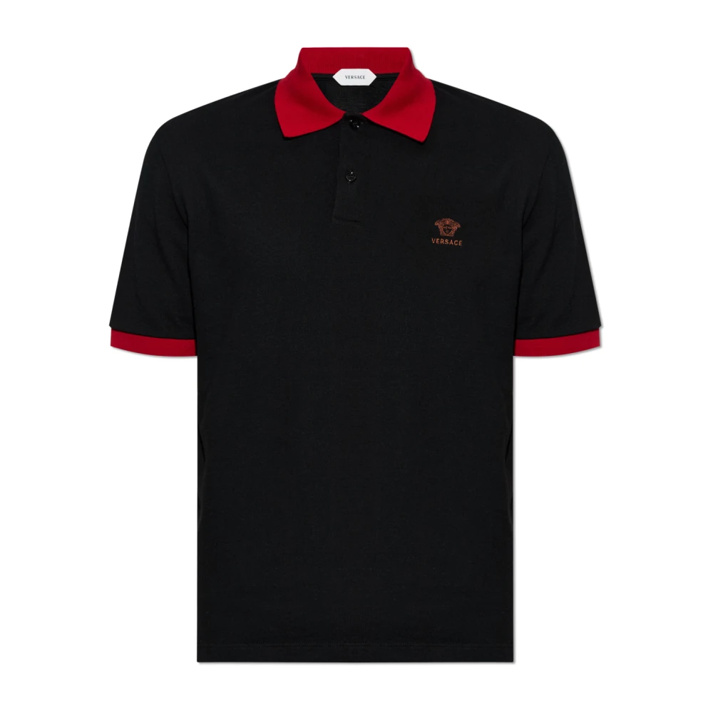 Versace Men's Black Polo Shirt With Embroidered Logo - Polo Shirts - L - Tops
