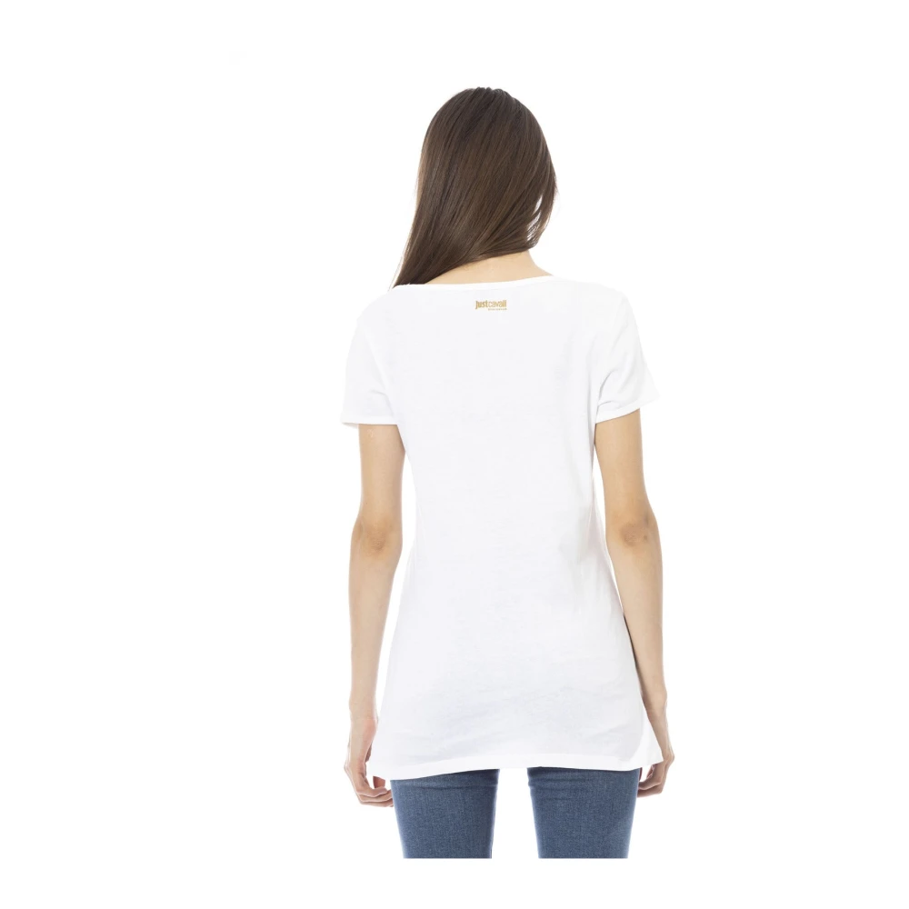 Just Cavalli Strandkleding T-shirt Frontprint Achterlogo White Dames