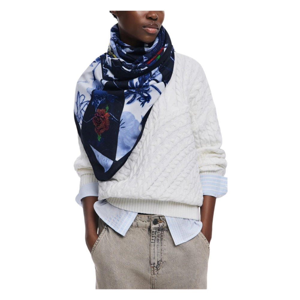 Desigual Blauwe Bedrukte Polyester Sjaal Multicolor Dames