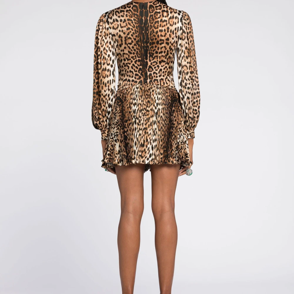Roberto Cavalli Luipaardprint Mini Jurk V-hals Brown Dames