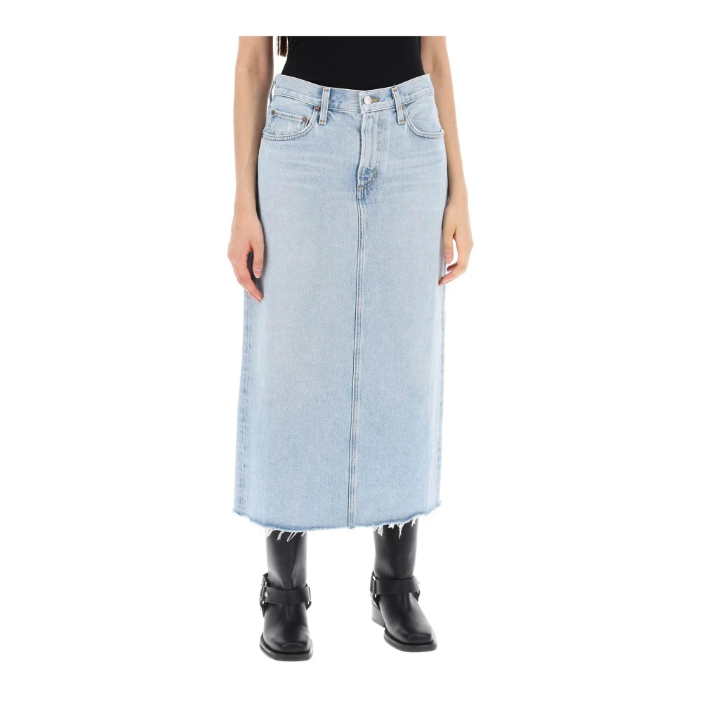 Agolde Denim Midi Rok met Rauwe Zoom Blue Dames