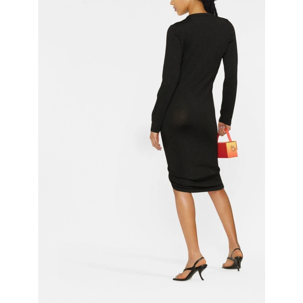 P.a.r.o.s.h. Zwarte Midi Jurk met Ruches Black Dames