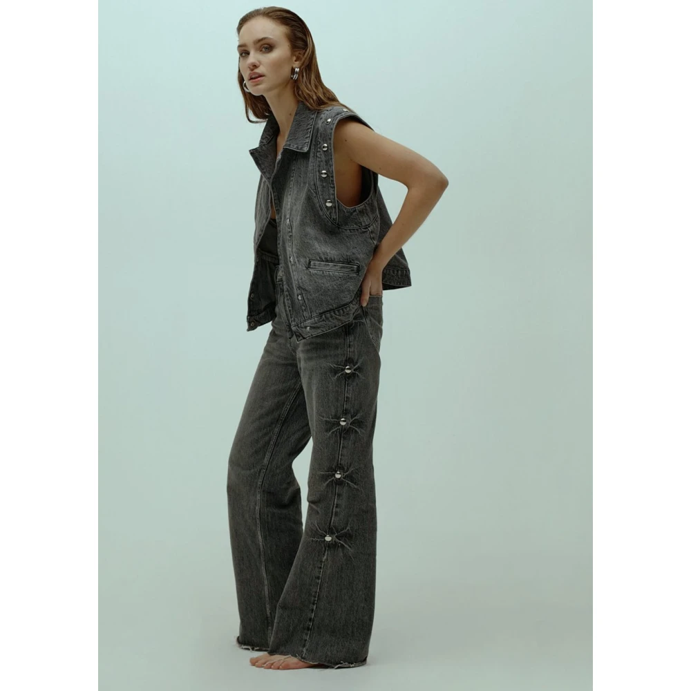Homage Vintage Grijs Denim Gilet met Grote Studs Gray Dames