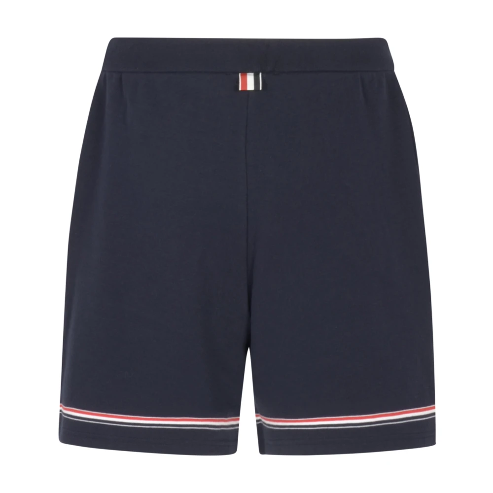 Thom Browne Blauwe elastische taille trekkoord shorts met RWB gestreept detail Blue Heren