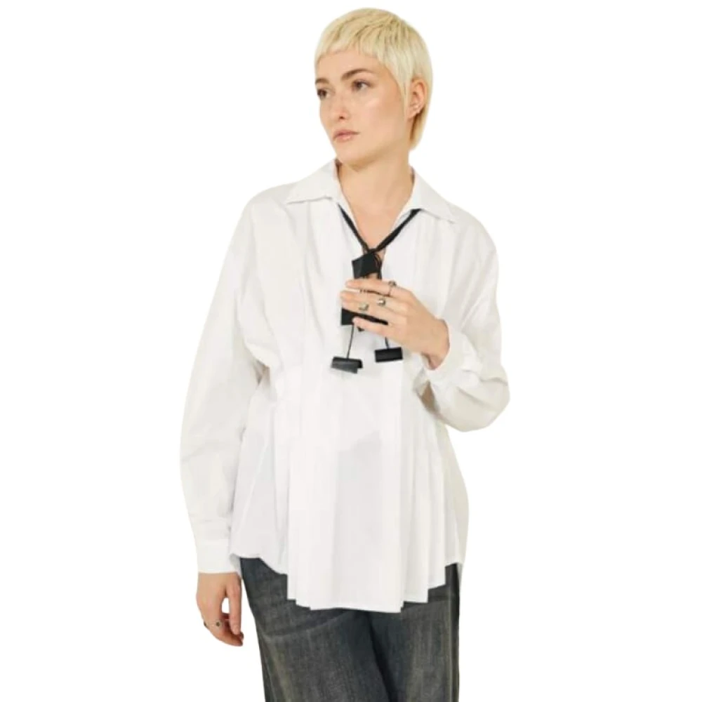 Souvenir Witte Poplin Shirt met Taille Plooien White Dames